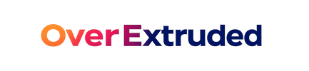 Colorful 'OverExtruded' logo on a white background